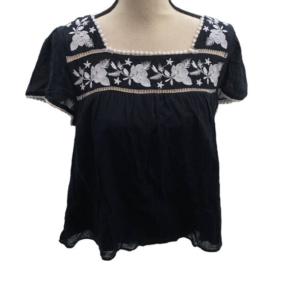 Tops - Crown & Ivy Medium Black Embroidered Blouse